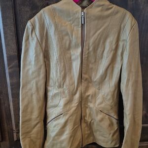 Kenneth Cole Reaction Beige Leather Jacket
